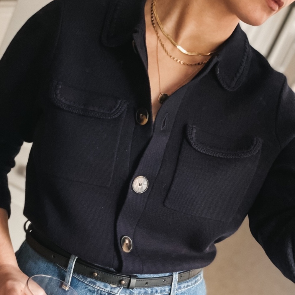š«š¦Sezane BETTY CARDIGAN in NAVY CROCHET Women's sweater Jacket - Picture 9 of 16
